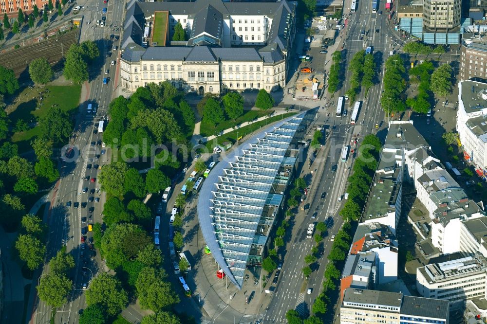 Hamburg from the bird's eye view: Central Bus Station for Public Transportation on Carl-Legien-Platz - Adenauerallee in Hamburg, Germany