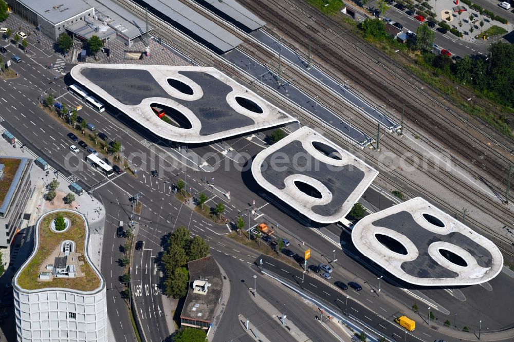 Aerial image Pforzheim - Central Bus Station for Public Transportation on Erbprinzenstrasse in Pforzheim in the state Baden-Wurttemberg, Germany