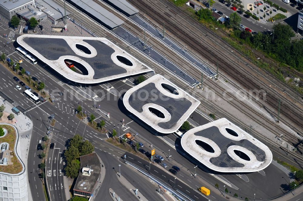 Aerial photograph Pforzheim - Central Bus Station for Public Transportation on Erbprinzenstrasse in Pforzheim in the state Baden-Wurttemberg, Germany