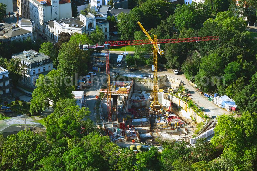 Aerial photograph Leipzig - Construction site of animal breeding accommodation Feuerland on street Pfaffendorfer Strasse in Leipzig in the state Saxony, Germany