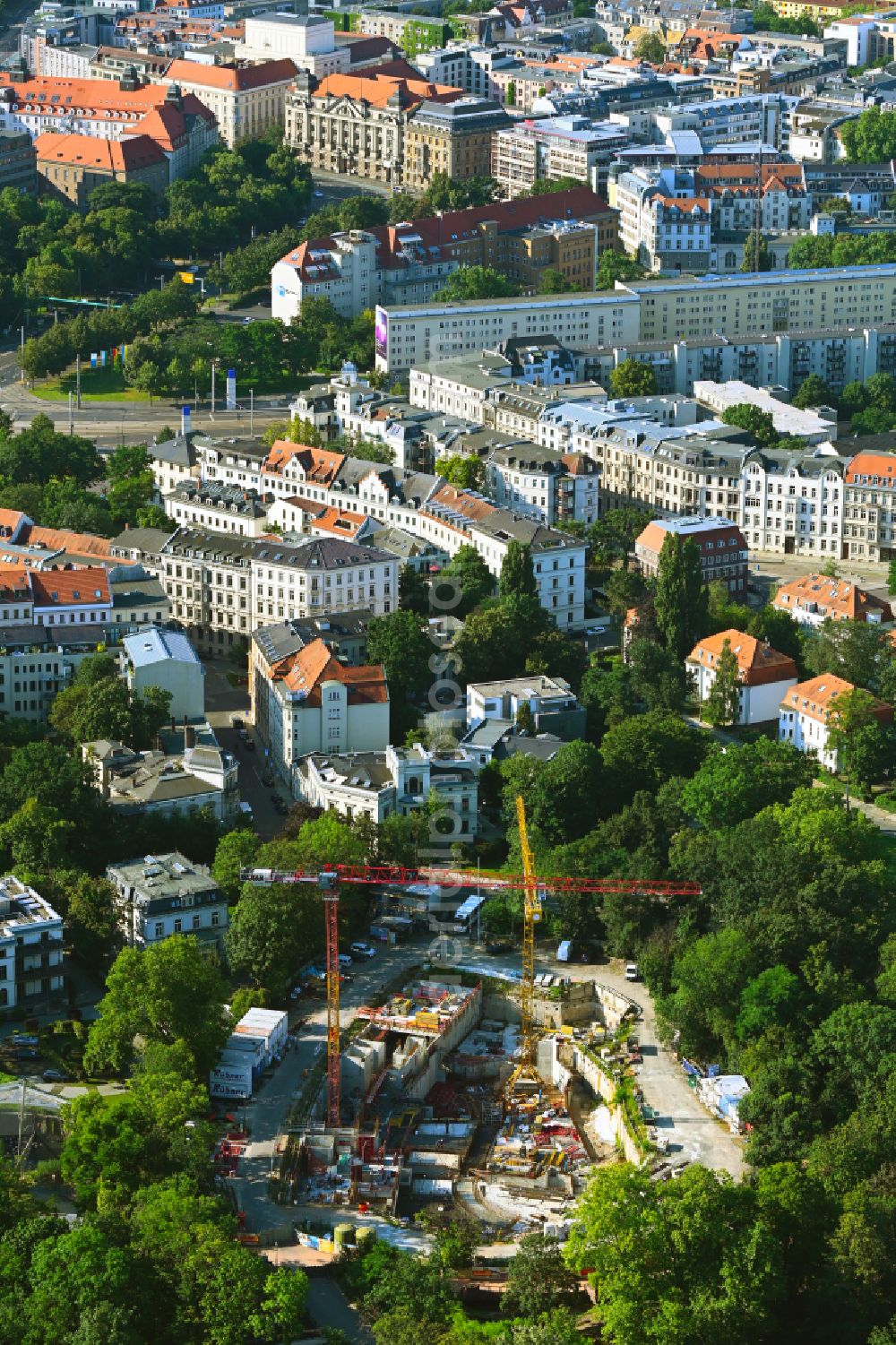 Leipzig from above - Construction site of animal breeding accommodation Feuerland on street Pfaffendorfer Strasse in Leipzig in the state Saxony, Germany