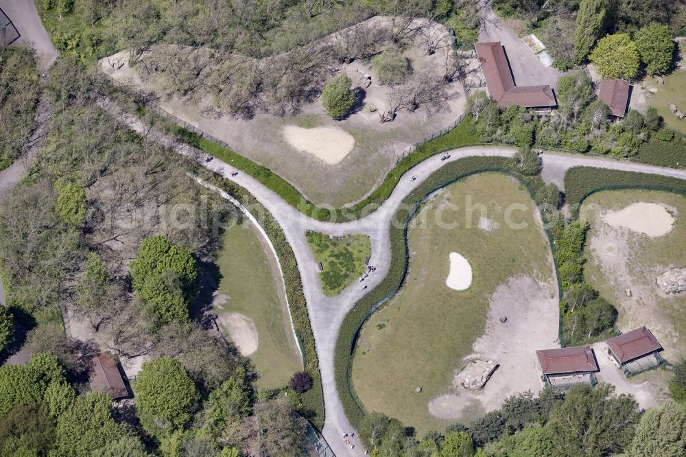 Berlin from above - Premises of and visitors in the zoo Tierpark in the Friedrichsfelde part of the district of Lichtenberg in Berlin, Germany