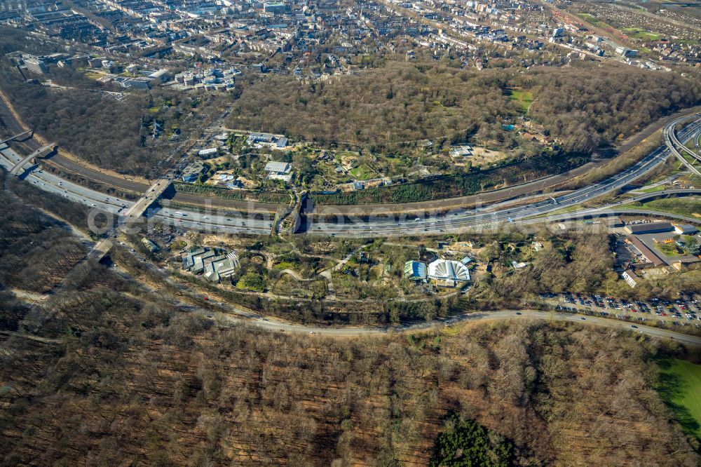 Duisburg from above - Zoo grounds in the Carl Benz street in Duisburg at Ruhrgebiet in the state North Rhine-Westphalia