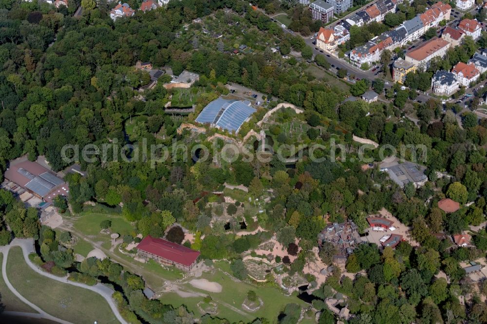 Leipzig from above - Zoo grounds at the animal park Zoo Leipzig on Kickerlingsberg in the district Zentrum-Nordwest in Leipzig in the state Saxony, Germany