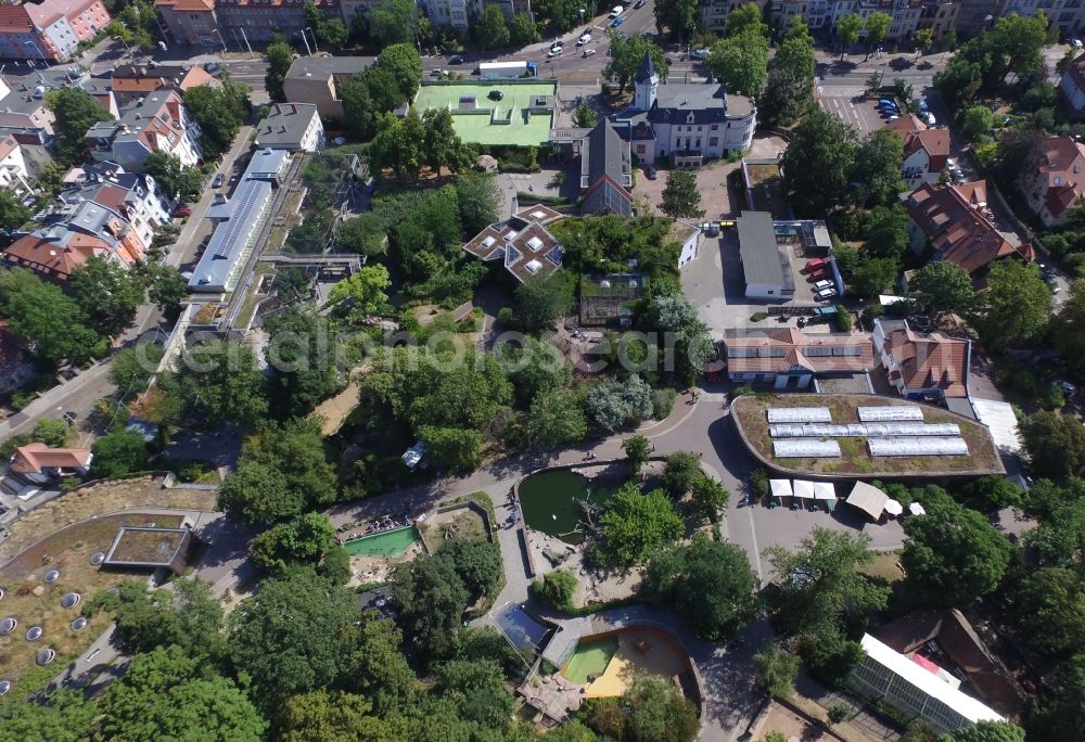 Halle (Saale) from above - Zoo grounds Zoologischer Garten Halle ( Bergzoo ) on Reilstrasse in the district Stadtbezirk Nord in Halle (Saale) in the state Saxony-Anhalt