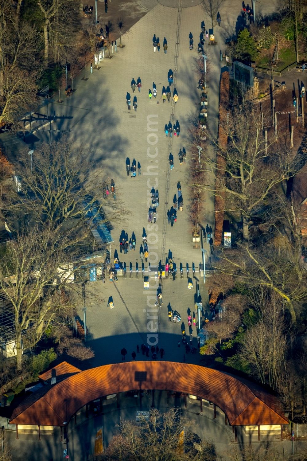 Gelsenkirchen from the bird's eye view: Zoo grounds of ZOOM Erlebniswelt on Bleckstrasse in the district Bismarck in Gelsenkirchen in the state North Rhine-Westphalia, Germany