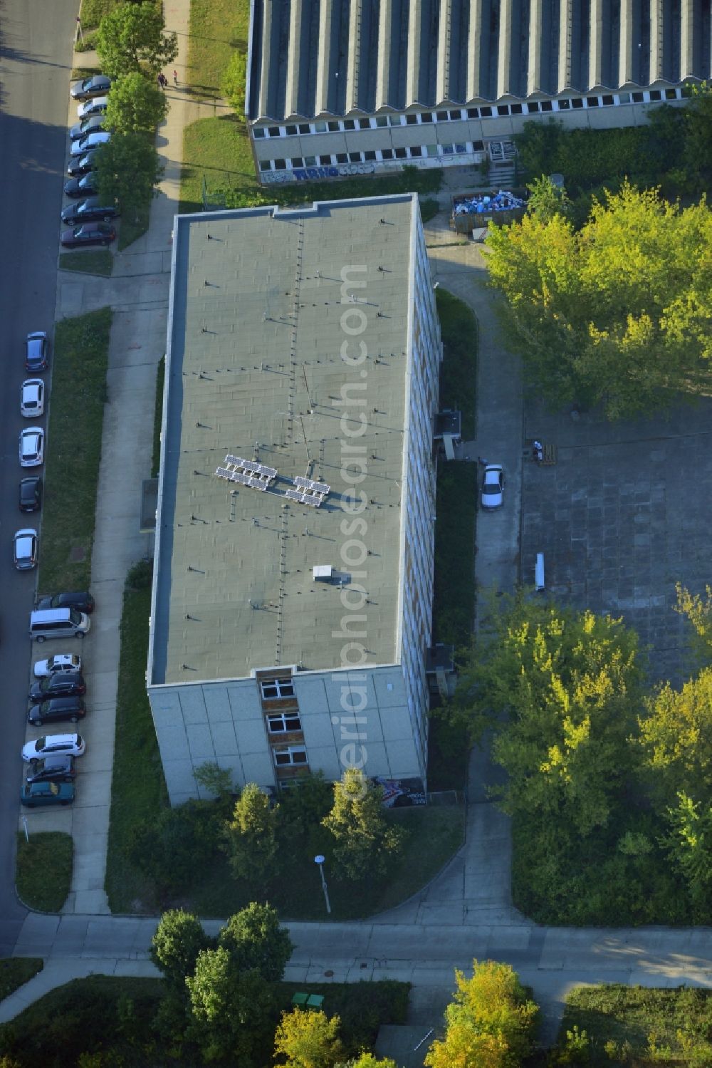 Aerial image Berlin Hellersdorf - Asylum Home - Former Max Reinhardt School in the Carola Neher Street in Berlin - Hellersdorf