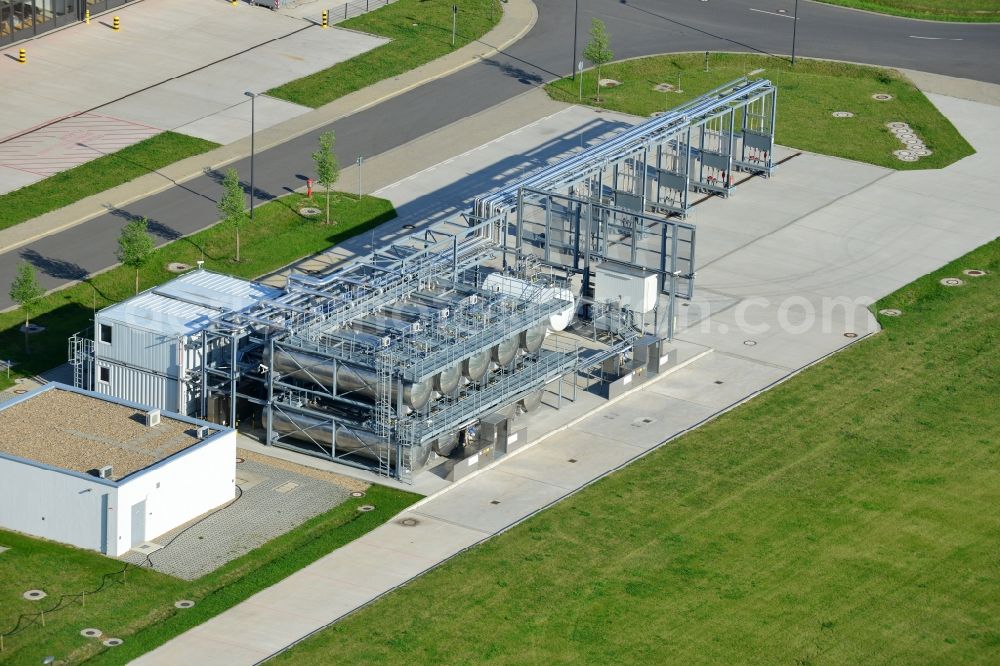 Aerial photograph Schönefeld - Mostly untapped technical installations in buildings of making sure the infrastructure area of the airport BER in Schoenefeld in Brandenburg