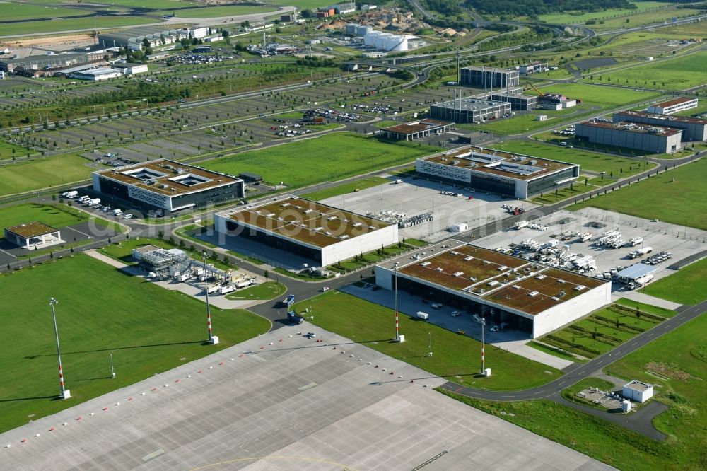 Schönefeld from above - Mostly untapped technical installations in buildings of making sure the infrastructure area of the airport BER in Schoenefeld in Brandenburg