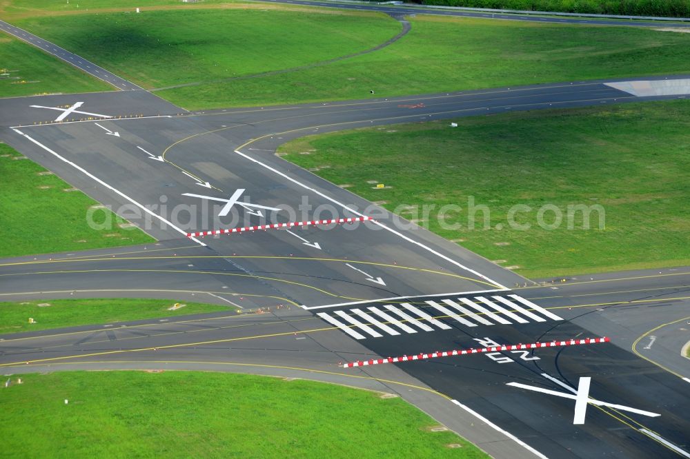 Schönefeld from above - For refurbishment locked Nordbahn - runway on the grounds of the airport in Schoenefeld in Brandenburg