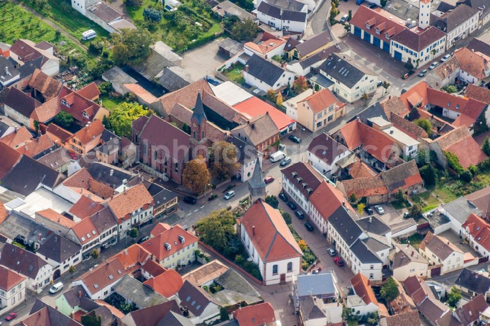 Weisenheim am Berg from the bird's eye view: Two Church building in the village of in Weisenheim am Berg in the state Rhineland-Palatinate, Germany