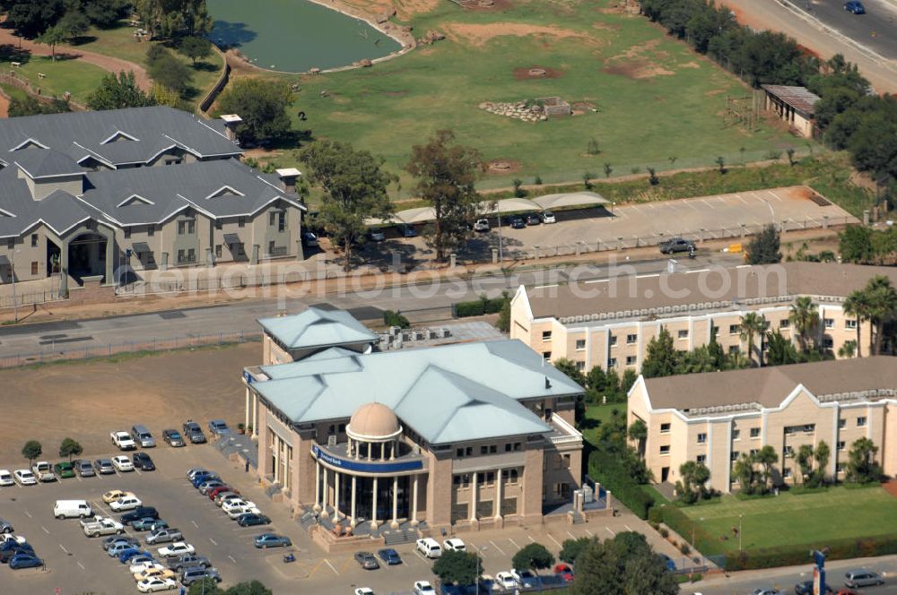 BLOEMFONTEIN from above - Branch of the Standard Bank at Victorian Square in Bloemfontein and a part of the Bloemfontein Zoo in the background