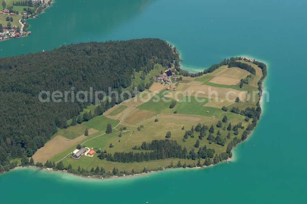 Kochel am See from above - Blick auf Zwergerner Bucht am Walchensee.