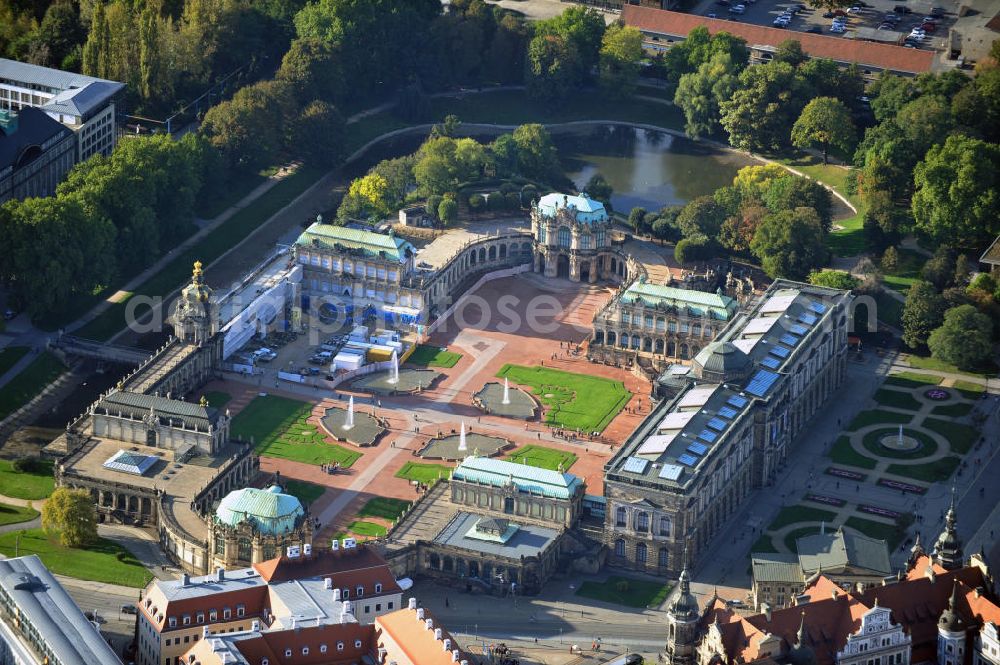 Dresden from above - View over the inner yard of Zwinger, a landmark of Dresden and one of the most important complete artworks in Germany, built in Baroque style