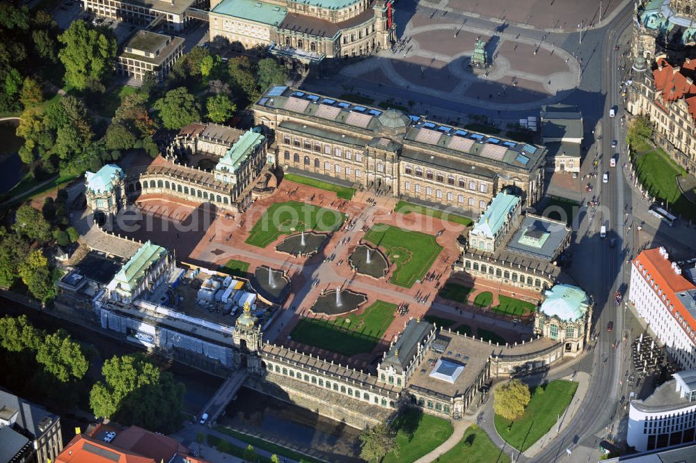 Dresden from above - View over the inner yard of Zwinger, a landmark of Dresden and one of the most important complete artworks in Germany, built in Baroque style