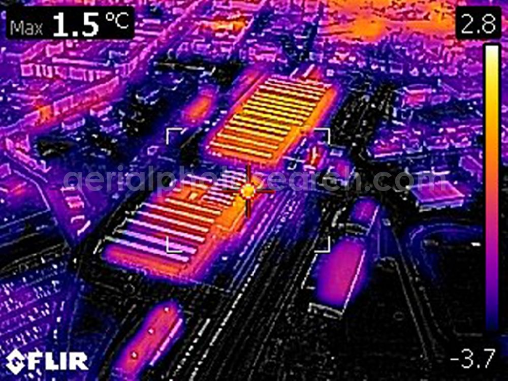 Infrared aerial photograph Eberswalde - Infrared aerial photograph of Railway depot and repair shop for maintenance and repair of trains in Eberswalde in the state Brandenburg, Germany