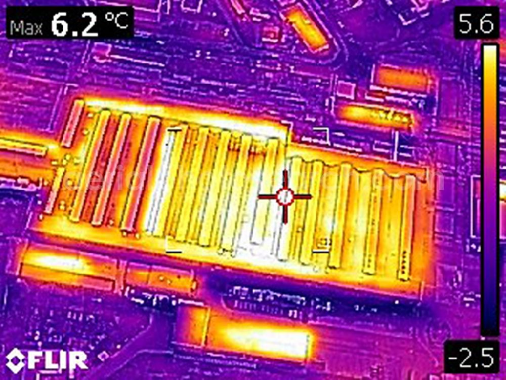 Infrared aerial photograph Eberswalde - Infrared aerial photograph of Railway depot and repair shop for maintenance and repair of trains in Eberswalde in the state Brandenburg, Germany