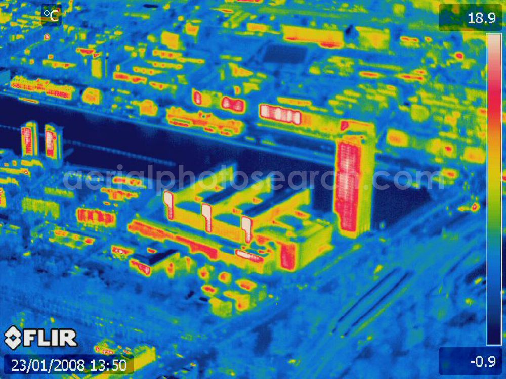 Infrared aerial photograph Berlin - Infrared aerial photograph of office buildings and commercial high-rise complex Treptower on street An den Treptowers in the district Treptow in Berlin, Germany