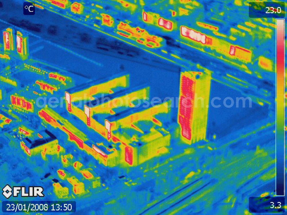 Infrared aerial photograph Berlin - Infrared aerial photograph of office buildings and commercial high-rise complex Treptower on street An den Treptowers in the district Treptow in Berlin, Germany