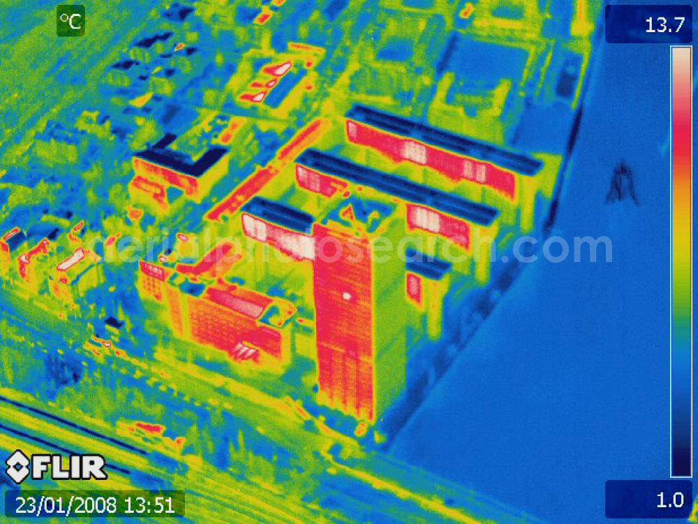 Infrared aerial photograph Berlin - Infrared aerial photograph of office buildings and commercial high-rise complex Treptower on street An den Treptowers in the district Treptow in Berlin, Germany