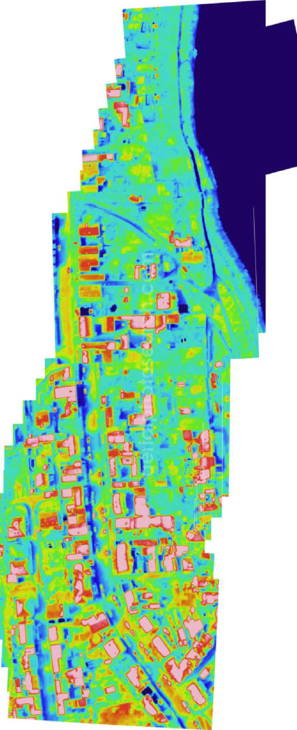 Infrared aerial photograph HALLE / SAALE - Infrarotaufnahme als Senkrechtluftbild von Einfamilienhaus-Wohngebieten an der Eislebener Strasse, Schulhof am Ufer des Heidesee in Stadtteil Halle - Nietleben. Aufgenommen wurden diese auf 1/10 tel Grad genauen Wärmeluftaufnahmen mit einem Luftbild-Infrarotkamerasystem der Firma JENOPTIK. Jena Optronik GmbH,