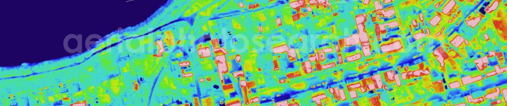 Infrared aerial photograph HALLE / SAALE - Infrarotaufnahme als Senkrechtluftbild von Einfamilienhaus-Wohngebieten an der Eislebener Strasse, Schulhof am Ufer des Heidesee in Stadtteil Halle - Nietleben. Aufgenommen wurden diese auf 1/10 tel Grad genauen Wärmeluftaufnahmen mit einem Luftbild-Infrarotkamerasystem der Firma JENOPTIK. Jena Optronik GmbH,