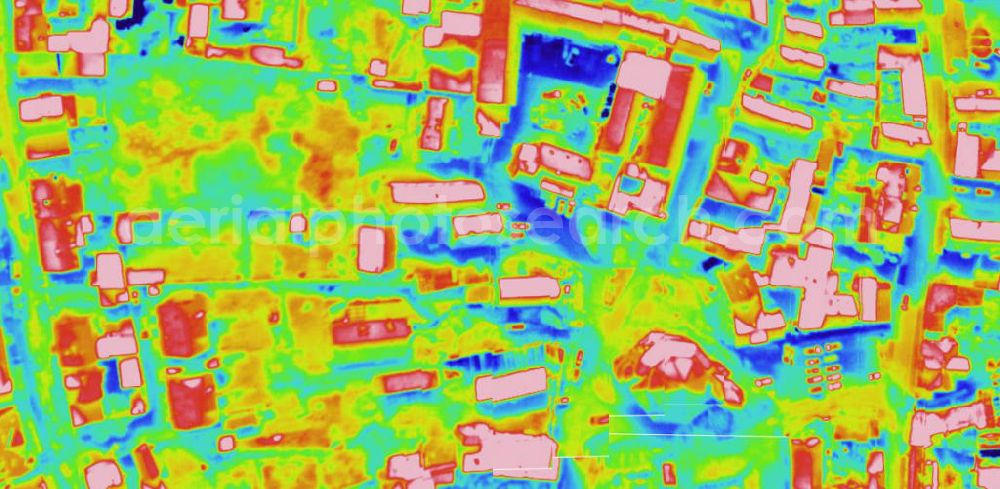 Infrared aerial photograph HALLE / SAALE - Infrarotaufnahme als Senkrechtluftbild vom Ortskern Nietleben an der Eislebener Strasse in Halle / Saale. Aufgenommen wurden diese auf 1/10 tel Grad genauen Wärmeluftaufnahmen mit einem Luftbild-Infrarotkamerasystem der Firma JENOPTIK. Jena Optronik GmbH,