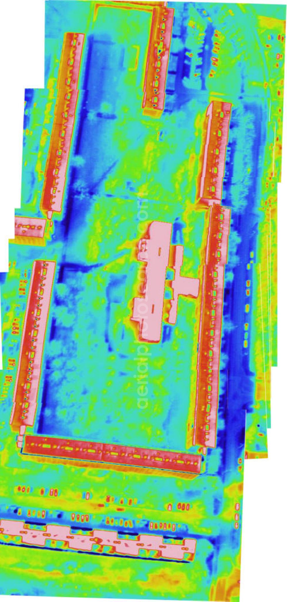 Infrared aerial photograph HALLE / SAALE - Infrarotaufnahme als Senkrechtluftbild von Wohngebieten Primelweg, Hyazintenstraße und Feigenweg in Halle-Neustadt. Aufgenommen wurden diese auf 1/10 tel Grad genauen Wärmeluftaufnahmen mit einem Luftbild-Infrarotkamerasystem der Firma JENOPTIK. Jena Optronik GmbH,