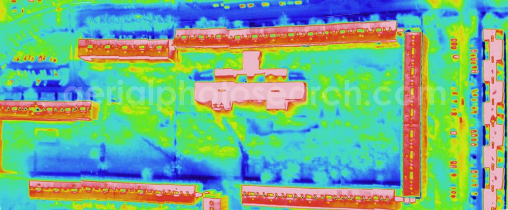 Infrared aerial photograph HALLE / SAALE - Infrarotaufnahme als Senkrechtluftbild von Wohngebieten Primelweg, Hyazintenstraße und Feigenweg in Halle-Neustadt. Aufgenommen wurden diese auf 1/10 tel Grad genauen Wärmeluftaufnahmen mit einem Luftbild-Infrarotkamerasystem der Firma JENOPTIK. Jena Optronik GmbH,