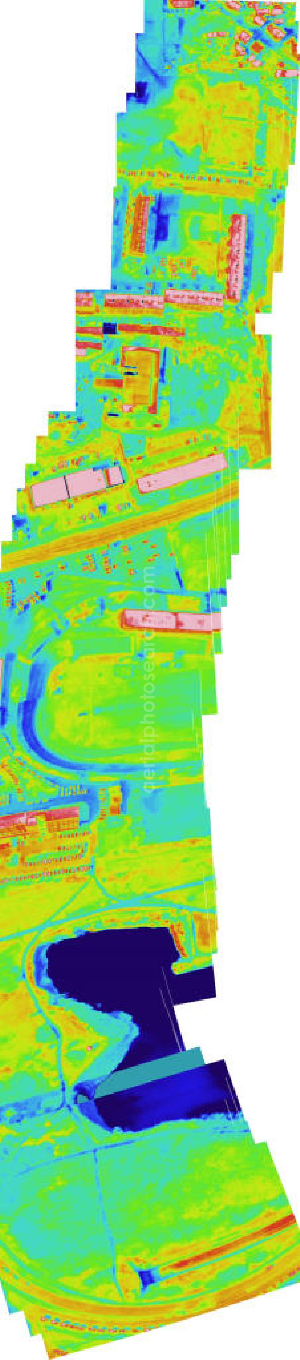 Infrared aerial photograph HALLE / SAALE - Infrarotaufnahme als Senkrechtluftbild von Wohngebieten Am Stadion - Albert-Einstein-Strasse in Halle-Neustadt. Aufgenommen wurden diese auf 1/10 tel Grad genauen Wärmeluftaufnahmen mit einem Luftbild-Infrarotkamerasystem der Firma JENOPTIK. Jena Optronik GmbH,