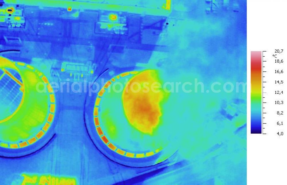 Infrared aerial photograph Schkopau - Infrared aerial photograph of Power plant smokestacks in the mirror image of Rattmansdorfer pond in Schkopau in the state of Saxony-Anhalt. The two chimneys are part of the lignite-fired power plant of E.ON AG