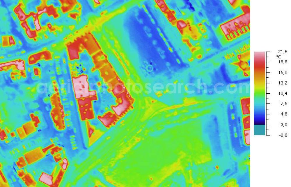 Infrared aerial photograph HALLE / SAALE - Infrarotaufnahme als Senkrechtluftbild vom Areal Talamtstraße, An der Marienkirche, Schülershof; Oleariusstraße im Zentrum von Halle. Aufgenommen wurden diese auf 1/10 tel Grad genauen Wärmeluftaufnahmen mit einem Luftbild-Infrarotkamerasystem der Firma JENOPTIK. Jena Optronik GmbH,