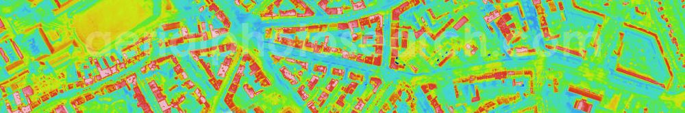 Infrared aerial photograph HALLE / Saale - Infrarotaufnahme als Senkrechtluftbild von Wohngebieten Sportplatz am Franckeplatz, Steinweg, Rannischer Platz, Wörmlitzer Strasse in Halle / Saale. Aufgenommen wurden diese auf 1/10 tel Grad genauen Wärmeluftaufnahmen mit einem Luftbild-Infrarotkamerasystem der Firma JENOPTIK. Jena Optronik GmbH,