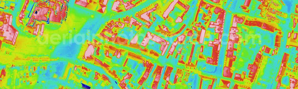 Infrared aerial photograph HALLE / Saale - Infrarotaufnahme als Senkrechtluftbild von Geschäftshäusern und Wohngebieten der Altstadt am Innenstadtbereich zum Marktplatz in Halle / Saale. Aufgenommen wurden diese auf 1/10 tel Grad genauen Wärmeluftaufnahmen mit einem Luftbild-Infrarotkamerasystem der Firma JENOPTIK. Jena Optronik GmbH,