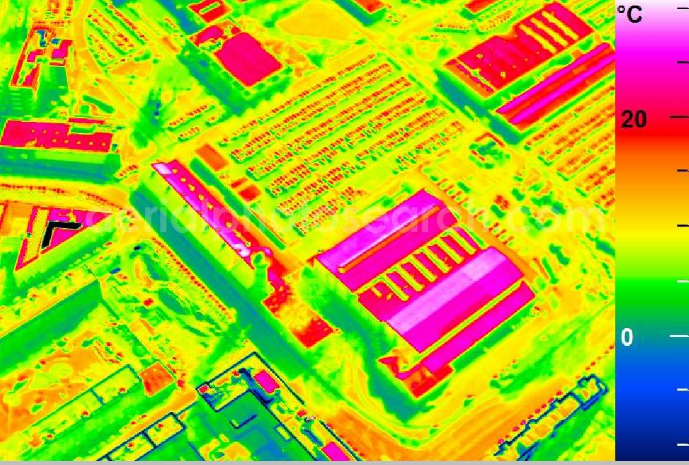 Infrared aerial photograph Mannheim - Infrared aerial photograph of building and production halls on the premises of John Deere GmbH & Co KG on street John-Deere-Strasse in the district Lindenhof in Mannheim in the state Baden-Wuerttemberg, Germany