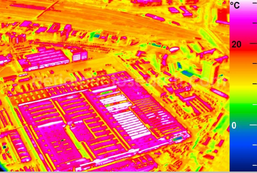 Infrared aerial photograph Mannheim - Infrared aerial photograph of building and production halls on the premises of John Deere GmbH & Co KG on street John-Deere-Strasse in the district Lindenhof in Mannheim in the state Baden-Wuerttemberg, Germany