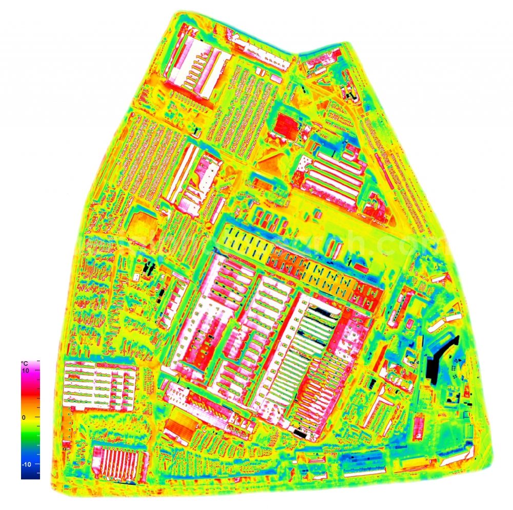 Infrared aerial photograph Mannheim - Infrared aerial photograph of Building and production halls on the premises of John Deere GmbH & Co. KG in the district Lindenhof in Mannheim in the state Baden-Wuerttemberg, Germany