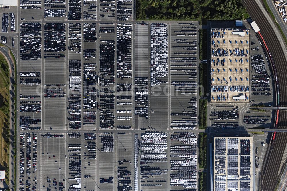 Vertical aerial photograph Bremerhaven - Vertical aerial view from the satellite perspective of the site of the company BLG Automotive Logistics GmbH & Co. KG at the international port in Bremerhaven in the state Bremen