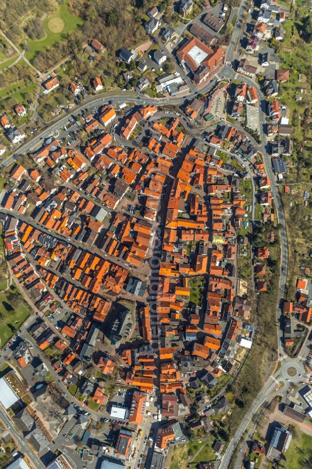 Vertical aerial photograph Bad Wildungen - Vertical aerial view from the satellite perspective of the Old Town area and city center in Bad Wildungen in the state Hesse, Germany