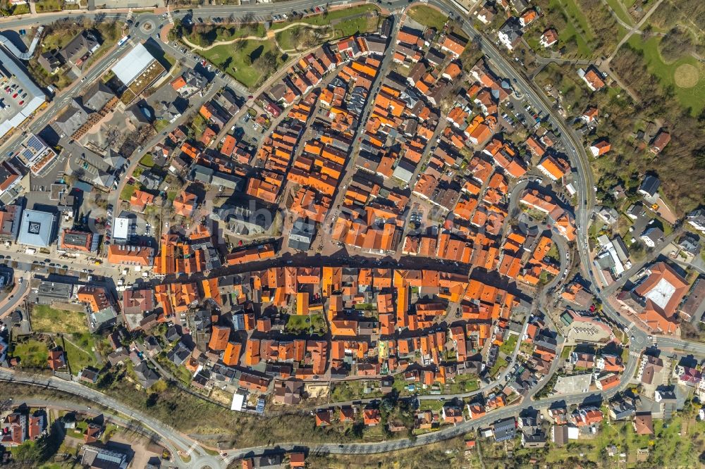 Vertical aerial photograph Bad Wildungen - Vertical aerial view from the satellite perspective of the Old Town area and city center in Bad Wildungen in the state Hesse, Germany