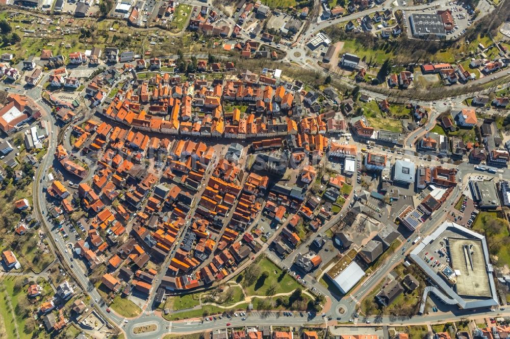 Vertical aerial photograph Bad Wildungen - Vertical aerial view from the satellite perspective of the Old Town area and city center in Bad Wildungen in the state Hesse, Germany