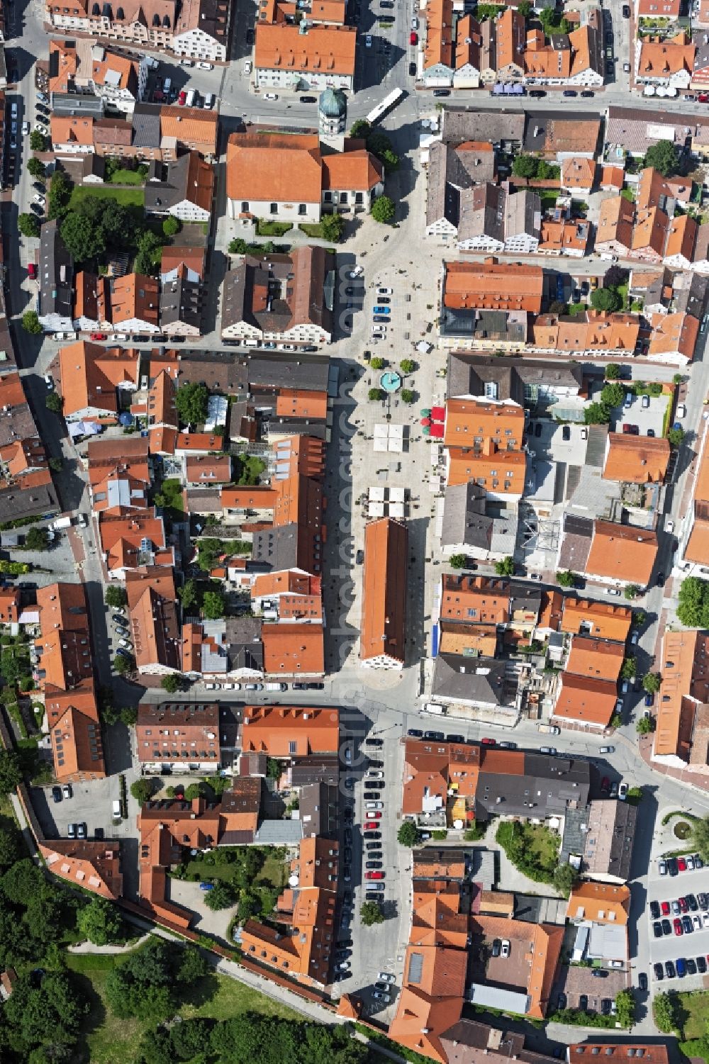 Vertical aerial photograph Schongau - Vertical aerial view from the satellite perspective of the old Town area and city center in Schongau in the state Bavaria, Germany