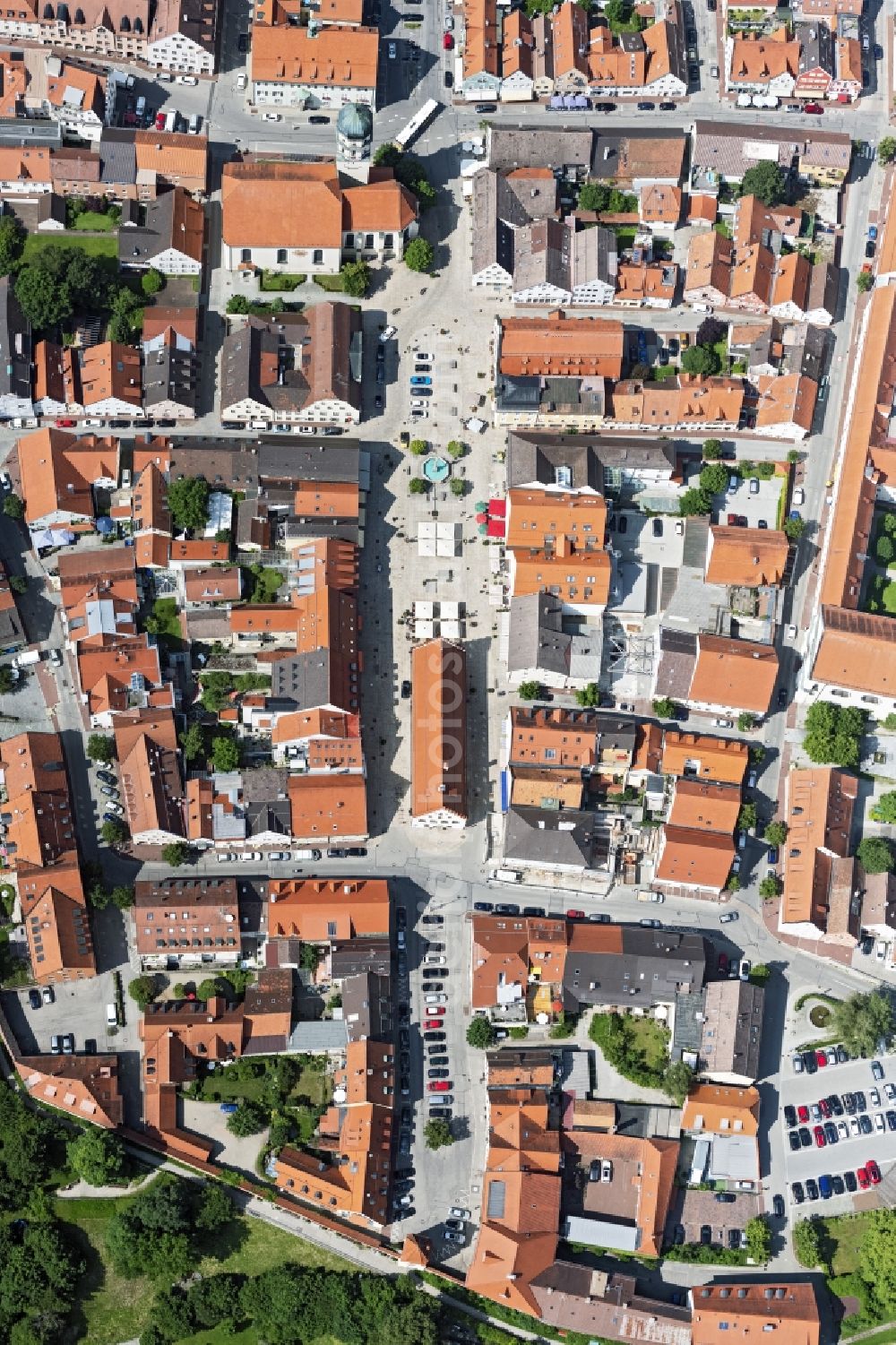 Vertical aerial photograph Schongau - Vertical aerial view from the satellite perspective of the old Town area and city center in Schongau in the state Bavaria, Germany