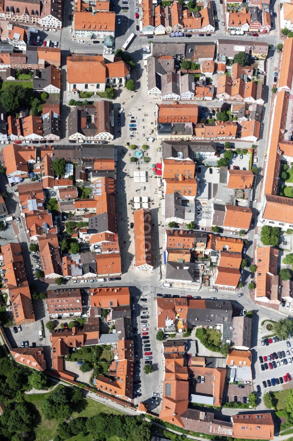 Vertical aerial photograph Schongau - Vertical aerial view from the satellite perspective of the old Town area and city center in Schongau in the state Bavaria, Germany