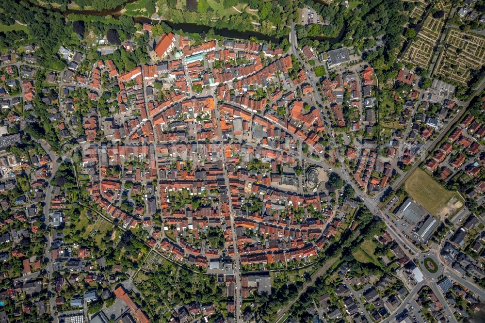 Vertical aerial photograph Telgte - Vertical aerial view from the satellite perspective of the Old Town area and city center in Telgte in the state North Rhine-Westphalia, Germany