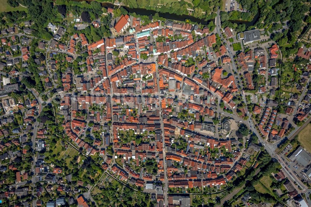 Vertical aerial photograph Telgte - Vertical aerial view from the satellite perspective of the Old Town area and city center in Telgte in the state North Rhine-Westphalia, Germany