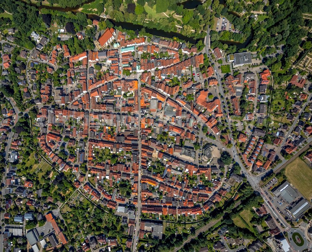 Vertical aerial photograph Telgte - Vertical aerial view from the satellite perspective of the Old Town area and city center in Telgte in the state North Rhine-Westphalia, Germany