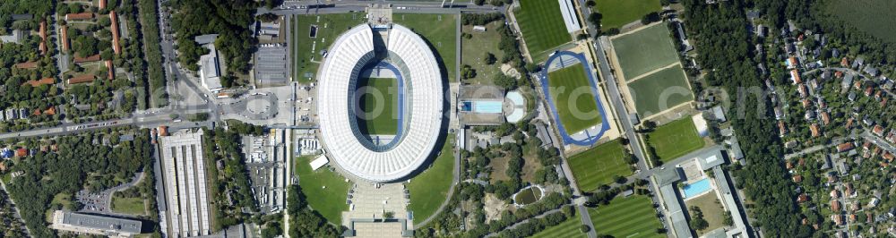 Vertical aerial photograph Berlin - Vertical aerial view from the satellite perspective of the sports facility grounds of the Arena stadium Olympiastadion of Hertha BSC in Berlin in Germany