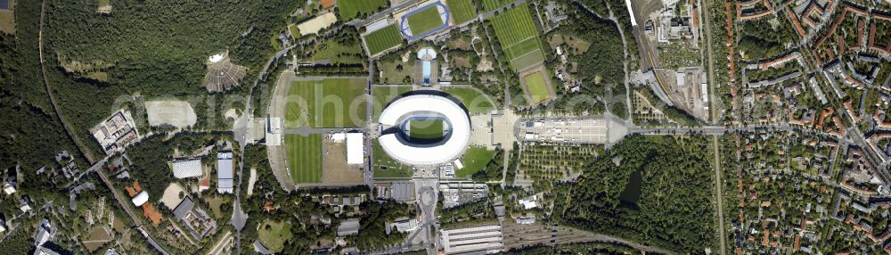 Vertical aerial photograph Berlin - Vertical aerial view from the satellite perspective of the sports facility grounds of the Arena stadium Olympiastadion of Hertha BSC in Berlin in Germany