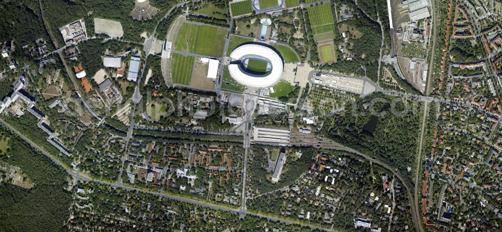 Vertical aerial photograph Berlin - Vertical aerial view from the satellite perspective of the sports facility grounds of the Arena stadium Olympiastadion of Hertha BSC in Berlin in Germany